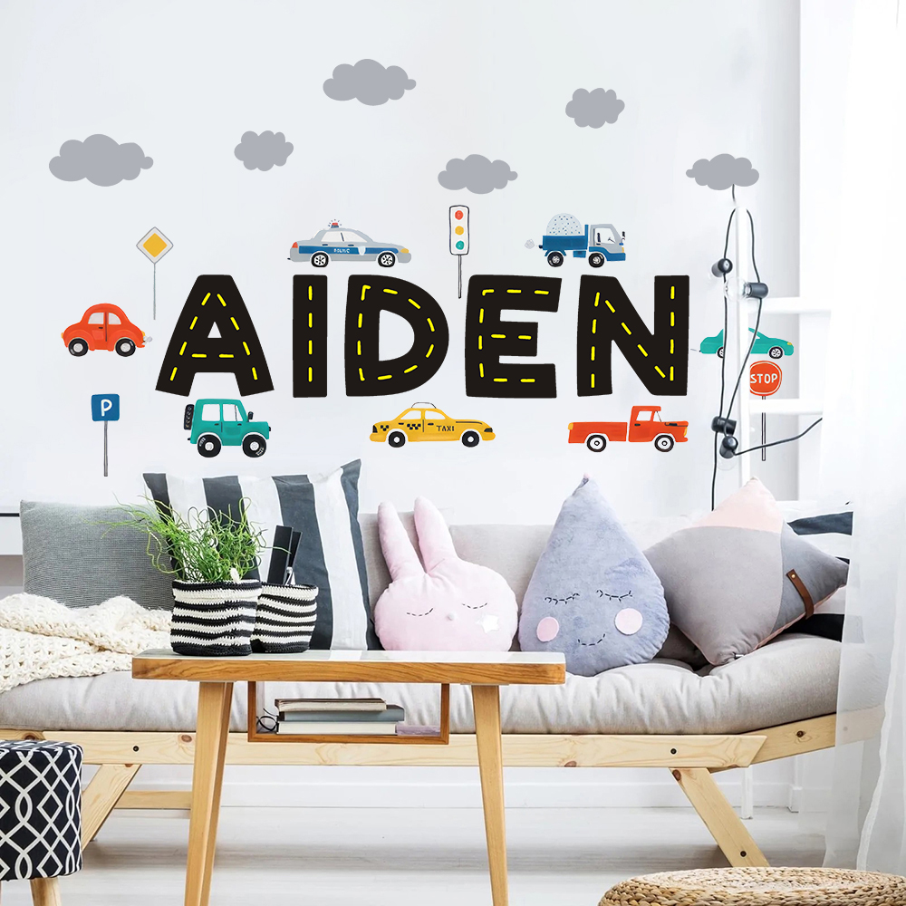 Baby Nursery Package - Custom Name Construction Vehicles Truck Wall