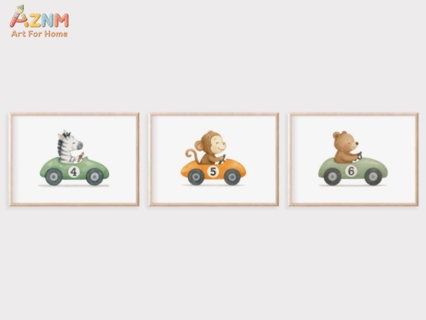 Baby Zebra Nursery - AZNM Watercolor Zebra Monkey Bear Race