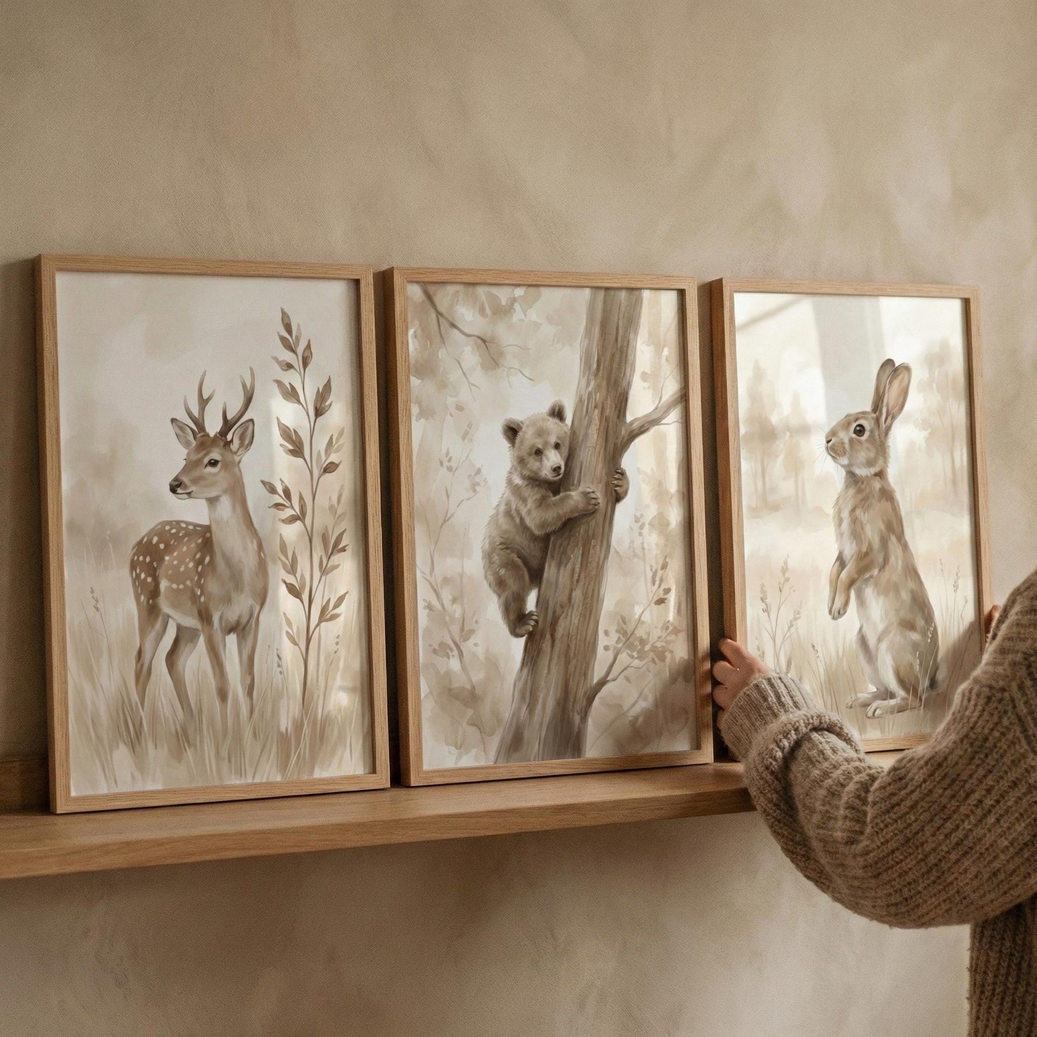 Baby Nursery Neutral - Woodland Animals Print Neutral Nursery Wall