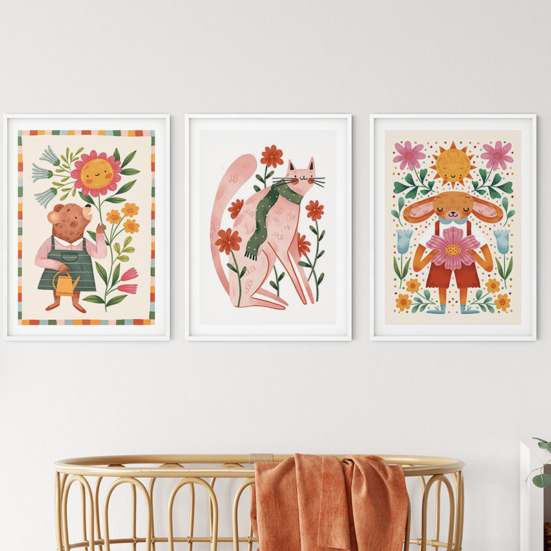 Baby Nursery Pictures - Cute Bear Rabbit Cat Mouse Flower