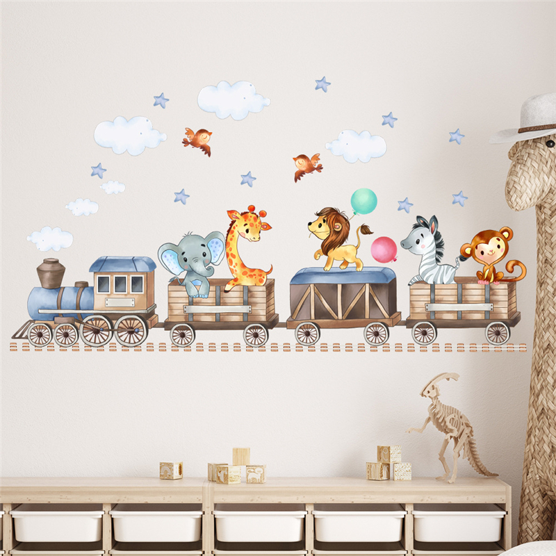 Baby Zebra Nursery - Cartoon Animals Train Wall Decals For