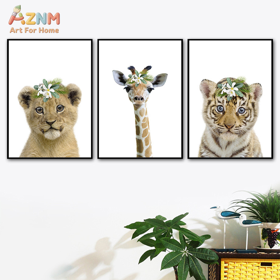 Baby Nursery Neutral - Boho Safari Animal Wall Art Cute
