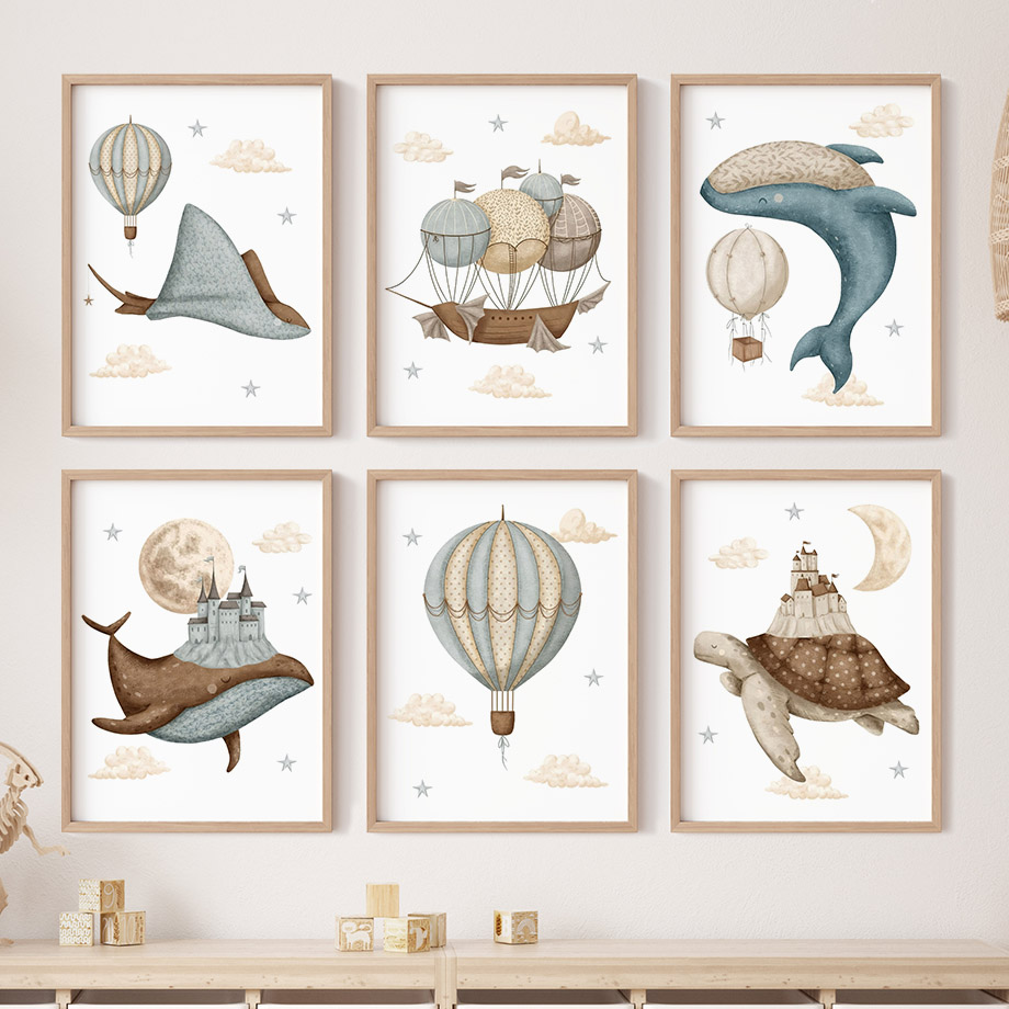Baby Nursery Pictures - Whale Turtle Castle Balloon Nordic Nursery