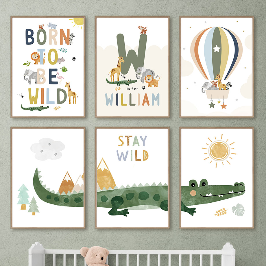 Baby Nursery Pictures - Crocodile Balloon Lion Elephant Giraffe Nordic