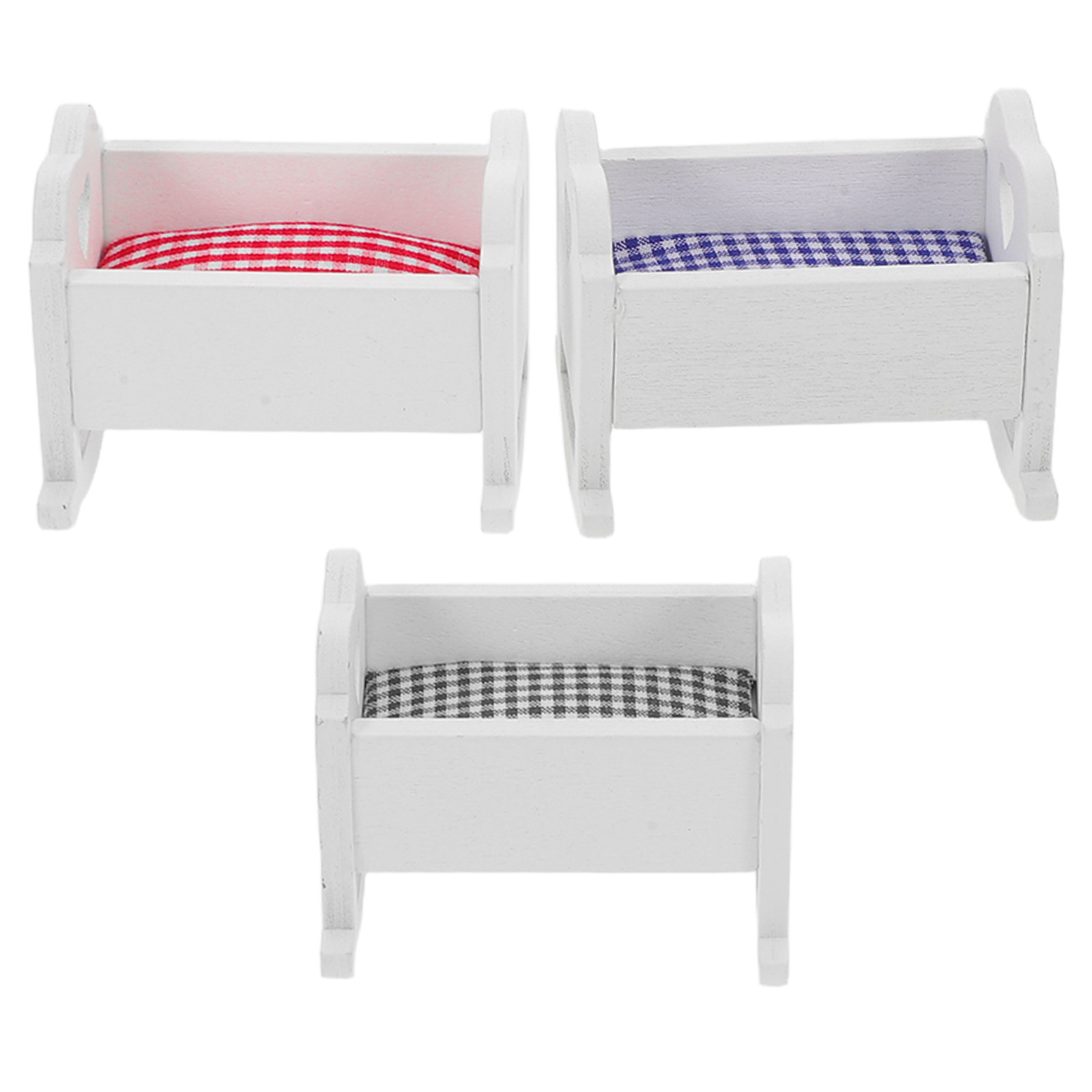Baby Nursery Furniture Sets - 3Pcs Miniature Dollhouse Baby Bed 1:12