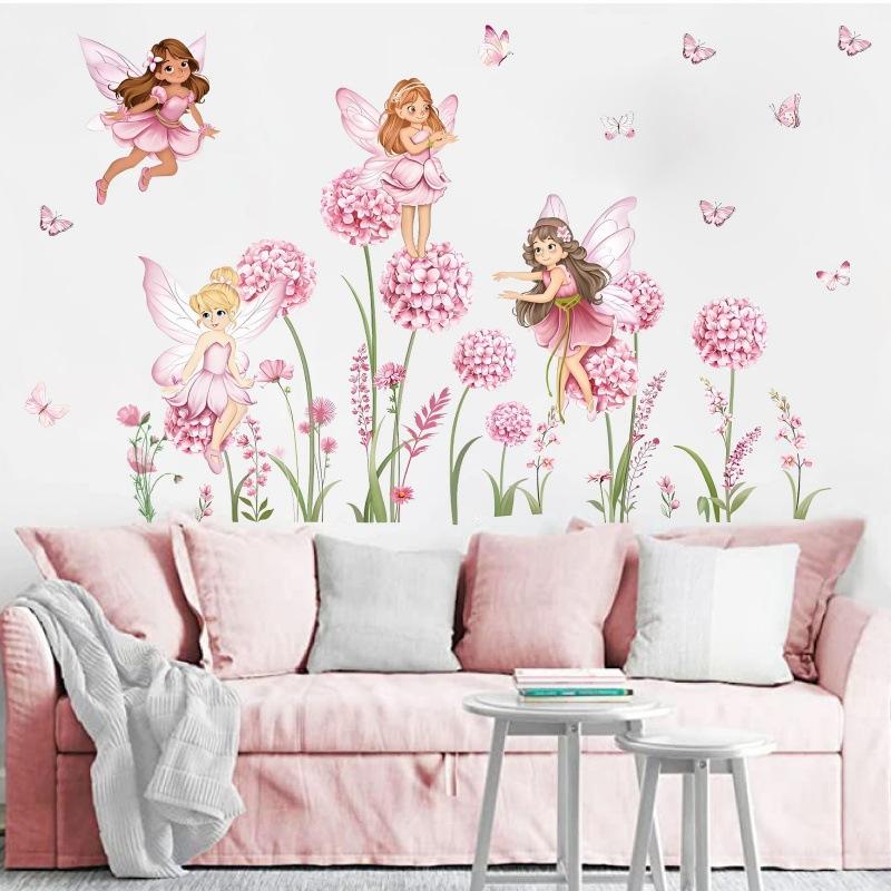 Baby Nursery Wall Stickers - Z. Cartoon Pink Flower Fairy Dandelion