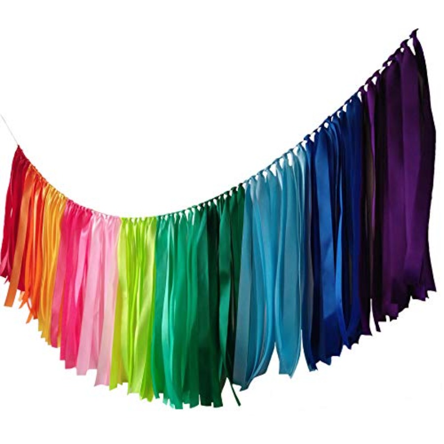 Baby Nursery Garland - Pastel Rainbow Ribbon Garland 40 inches