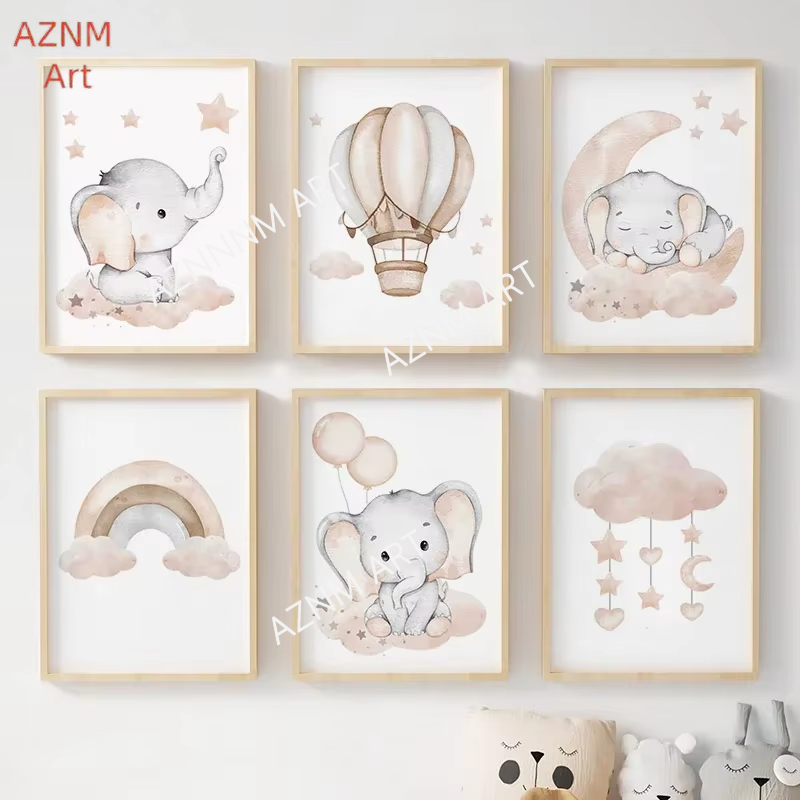 Elephant Balloon Rainbow Moon  – Baby Nursery Pictures Bewertung und Preis