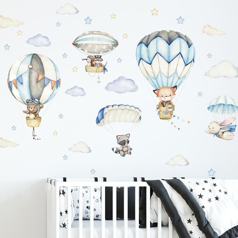Cartoon Cute Animals Hot Air B – Baby Nursery Wall Stickers Bewertung und Preis