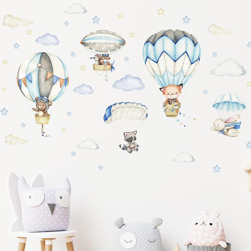 Cartoon Cute Animals Hot Air B – Baby Nursery Wall Stickers Bewertung und Preis