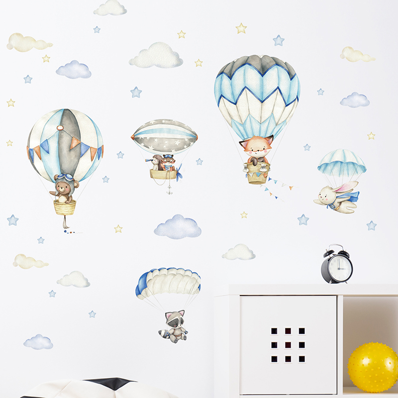 Cartoon Cute Animals Hot Air B – Baby Nursery Wall Stickers Bewertung und Preis