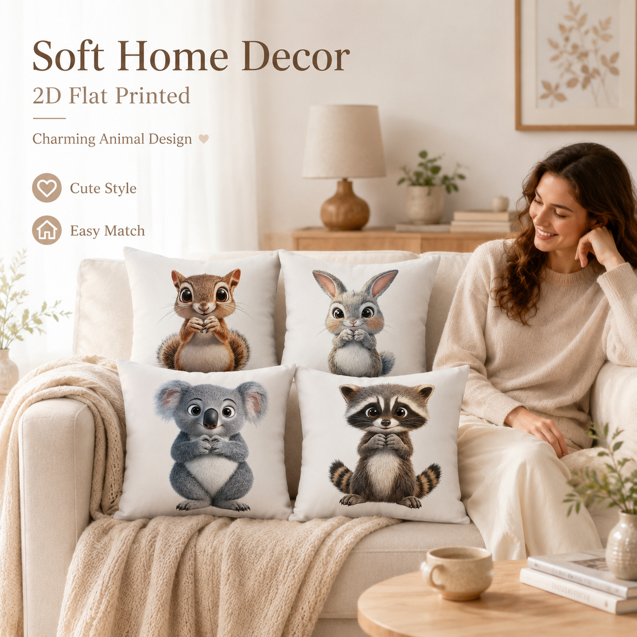 Cute Animal 2D Flat Printed Pe – Baby Nursery Cushion Bewertung und Preis