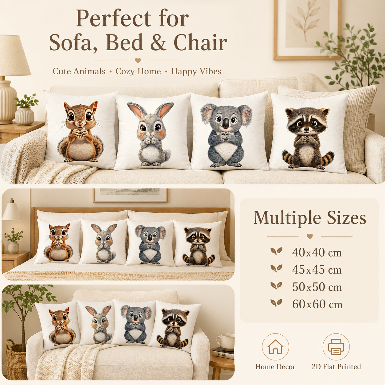 Cute Animal 2D Flat Printed Pe – Baby Nursery Cushion Bewertung und Preis