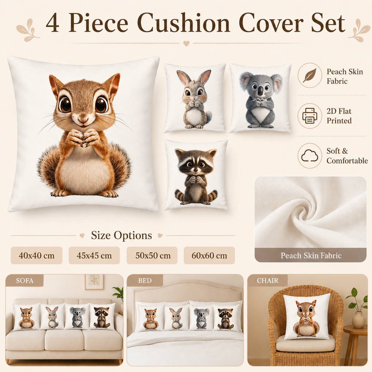 Cute Animal 2D Flat Printed Pe – Baby Nursery Cushion Bewertung und Preis