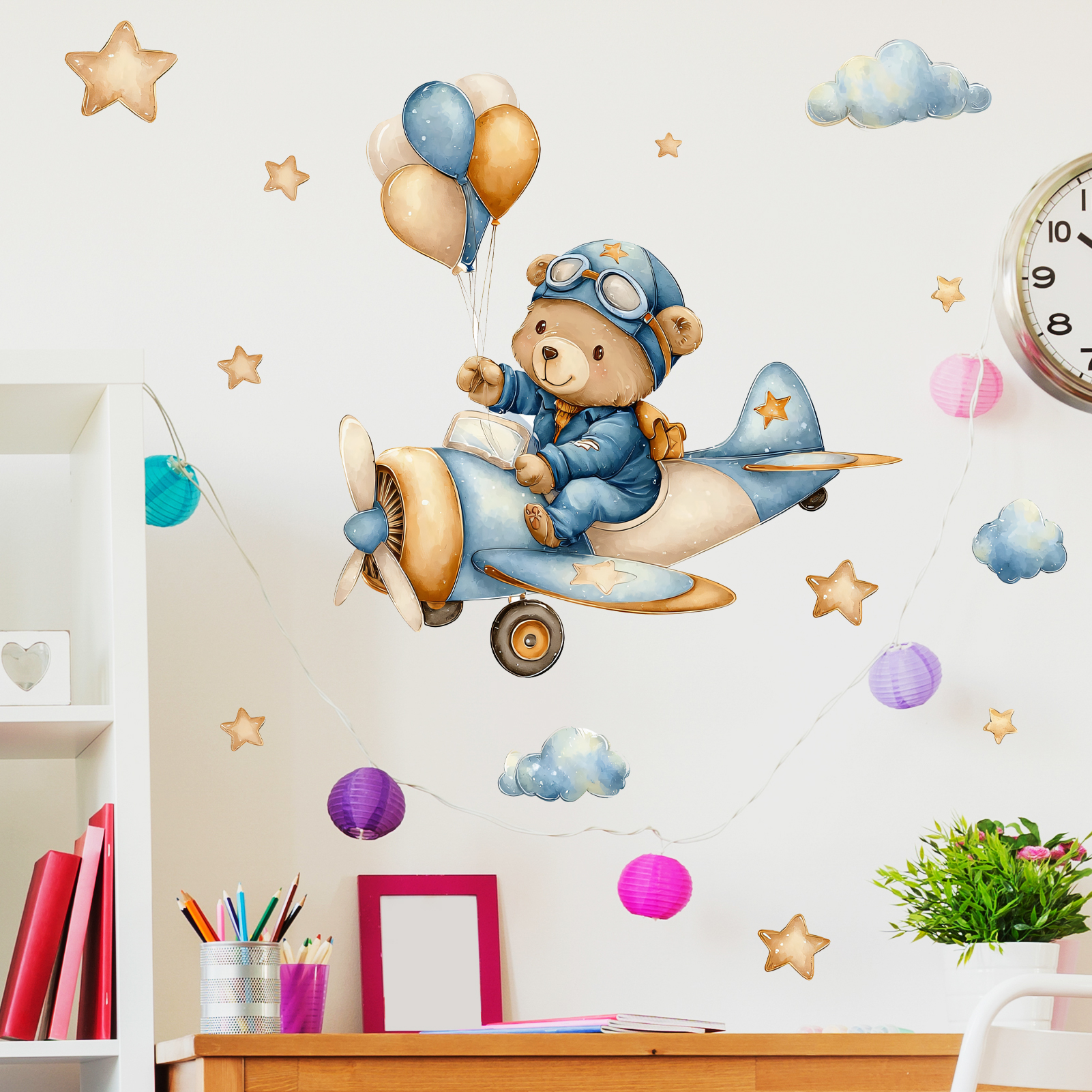 Watercolor Aviator Teddy Bear  – Baby Nursery Wall Stickers Bewertung und Preis
