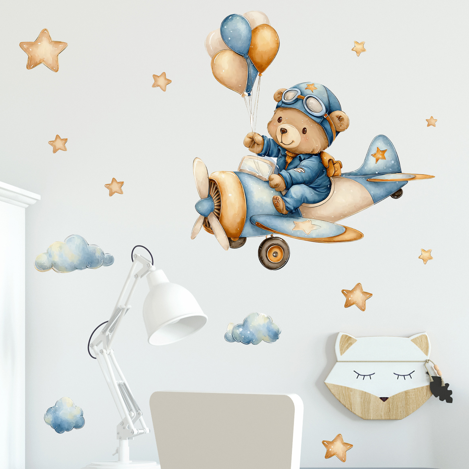 Watercolor Aviator Teddy Bear  – Baby Nursery Wall Stickers Bewertung und Preis