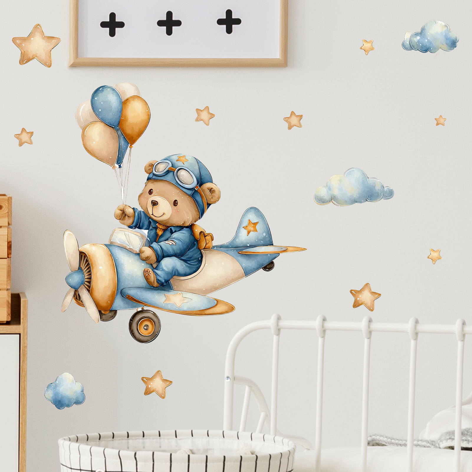 Watercolor Aviator Teddy Bear  – Baby Nursery Wall Stickers Bewertung und Preis