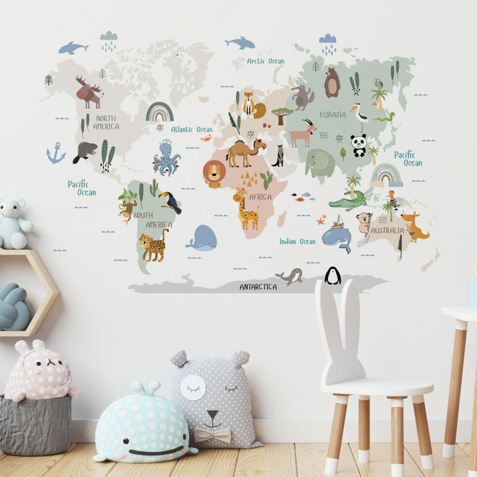 Watercolor  Cartoon World Map  – Baby Nursery Package Bewertung und Preis