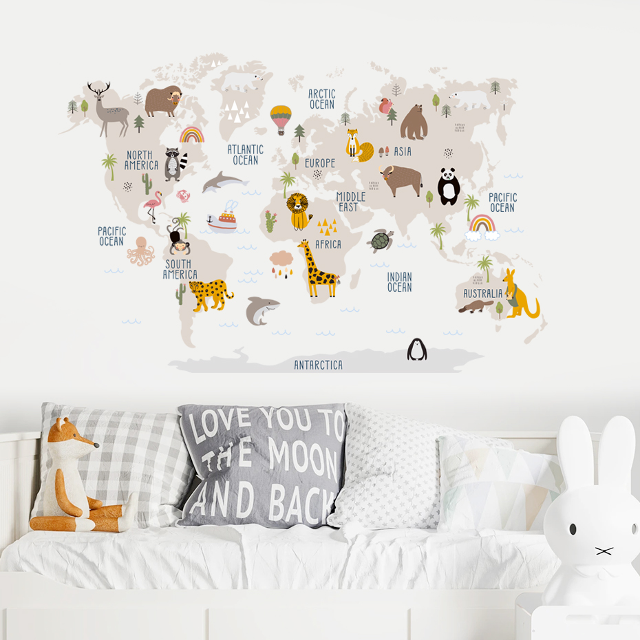 Watercolor  Cartoon World Map  – Baby Nursery Package Bewertung und Preis