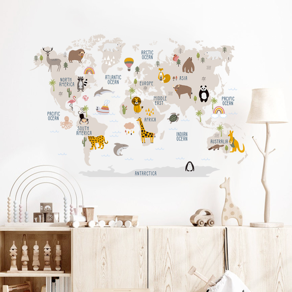 Watercolor  Cartoon World Map  – Baby Nursery Package Bewertung und Preis