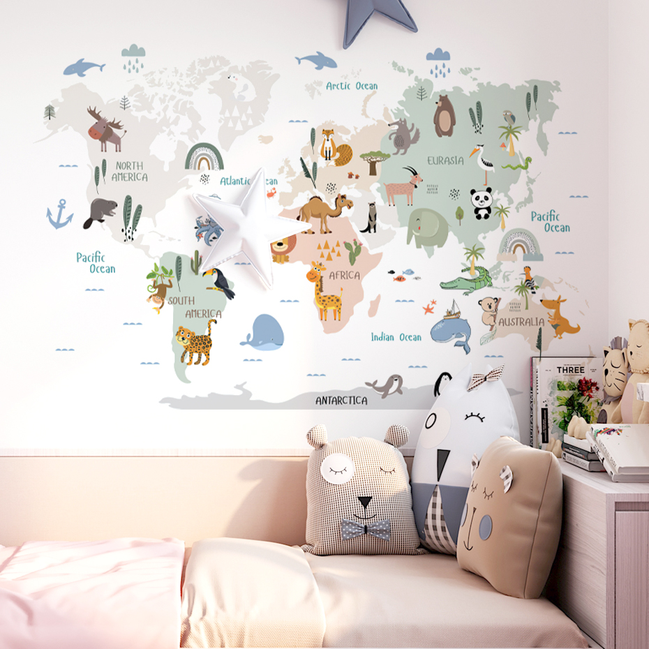 Watercolor  Cartoon World Map  – Baby Nursery Package Bewertung und Preis