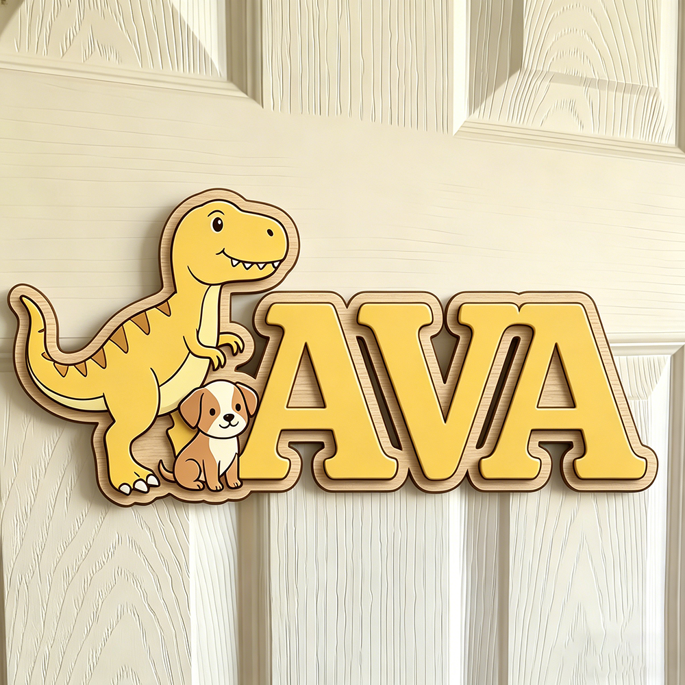 Custom T-Rex & Puppy Kids Name – Baby Nursery Neutral Bewertung und Preis