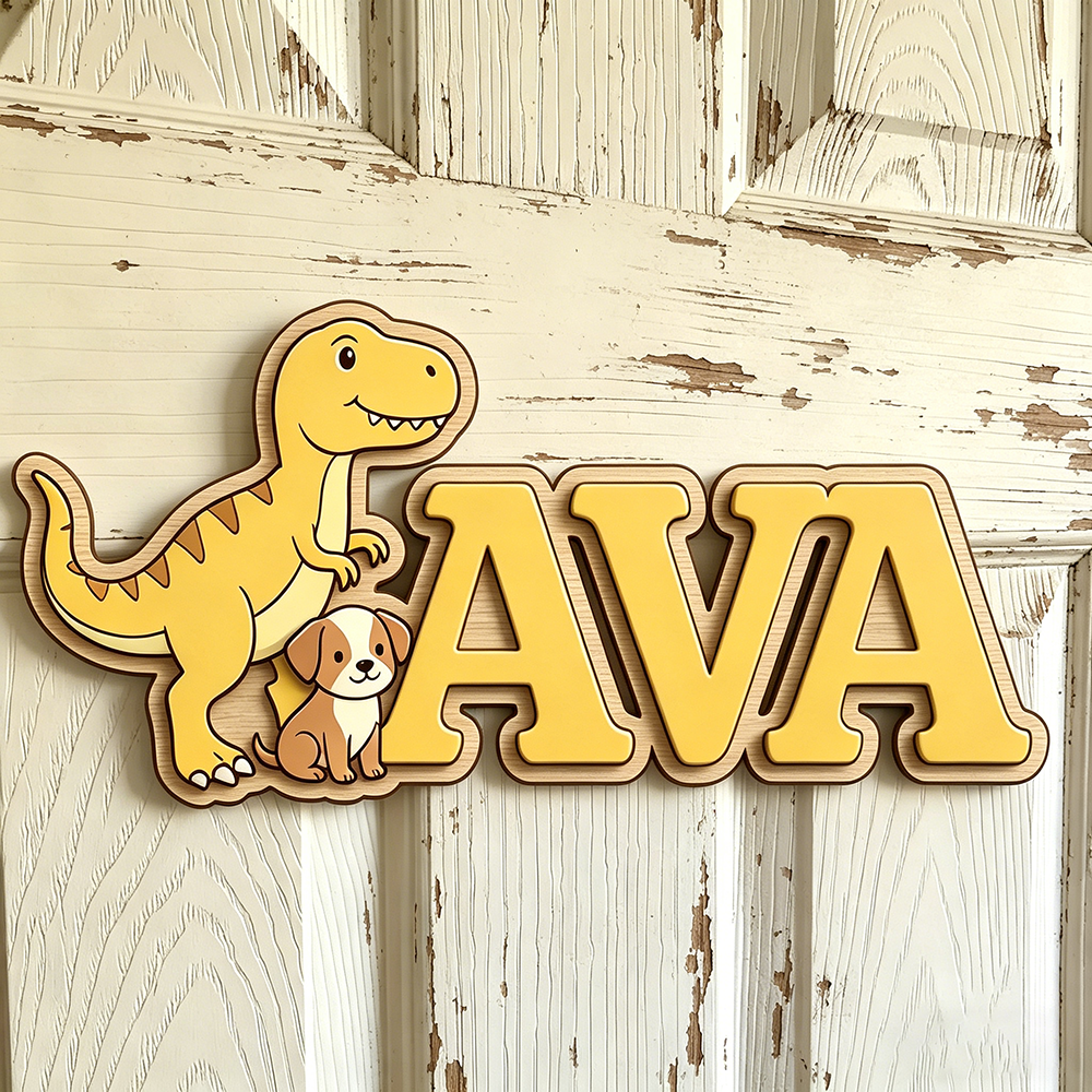 Custom T-Rex & Puppy Kids Name – Baby Nursery Neutral Bewertung und Preis
