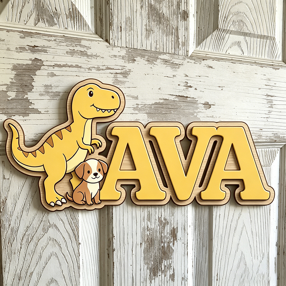 Custom T-Rex & Puppy Kids Name – Baby Nursery Neutral Bewertung und Preis